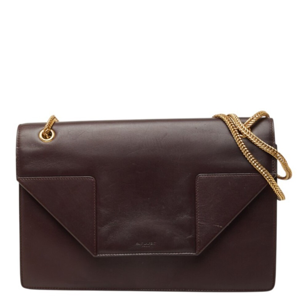 Saint Laurent Betty Crossbody Chain Shoulder Bag 314515 Wine Red Leather Wome...